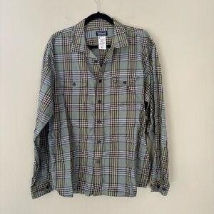 Patagonia Men's Long-Sleeved Cotton Green Black Plaid Buckshot Shirt Sz Large